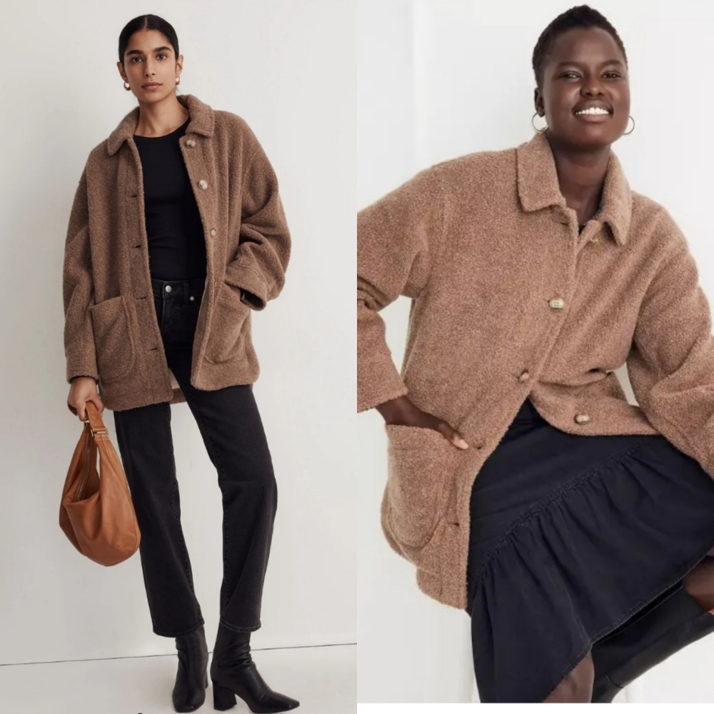 Madewell Teddy Belrose Shirt Jacket Brown Size L Soft